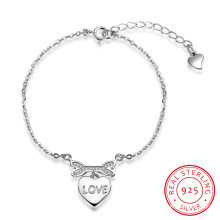 925 Sterling Silver Romantic Jewelry Heart Charm Bracelet